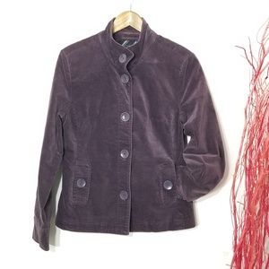 Lady Hathaway Purple Velvet Cotton Blend Pockets High Neck Blazer Jacket Sz S